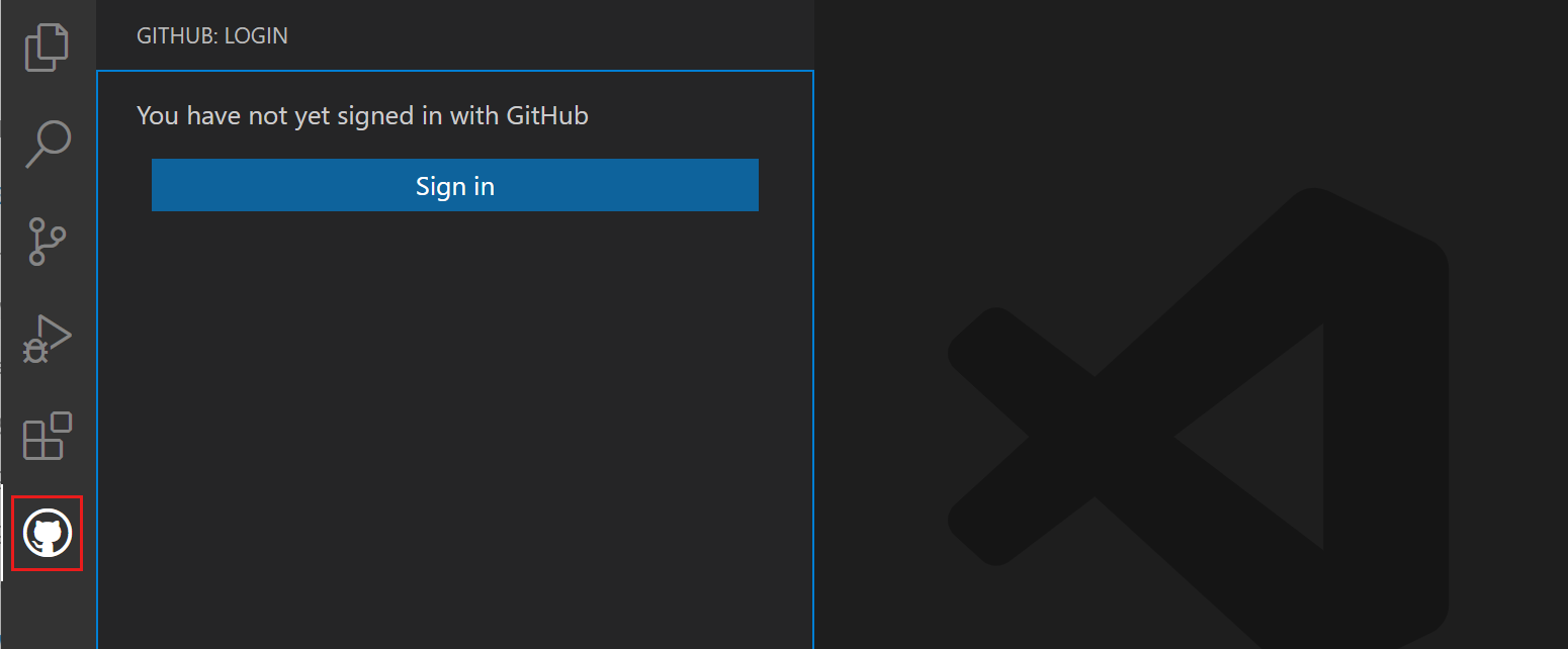 Screenshot showing the sign-in button in the GitHub view.