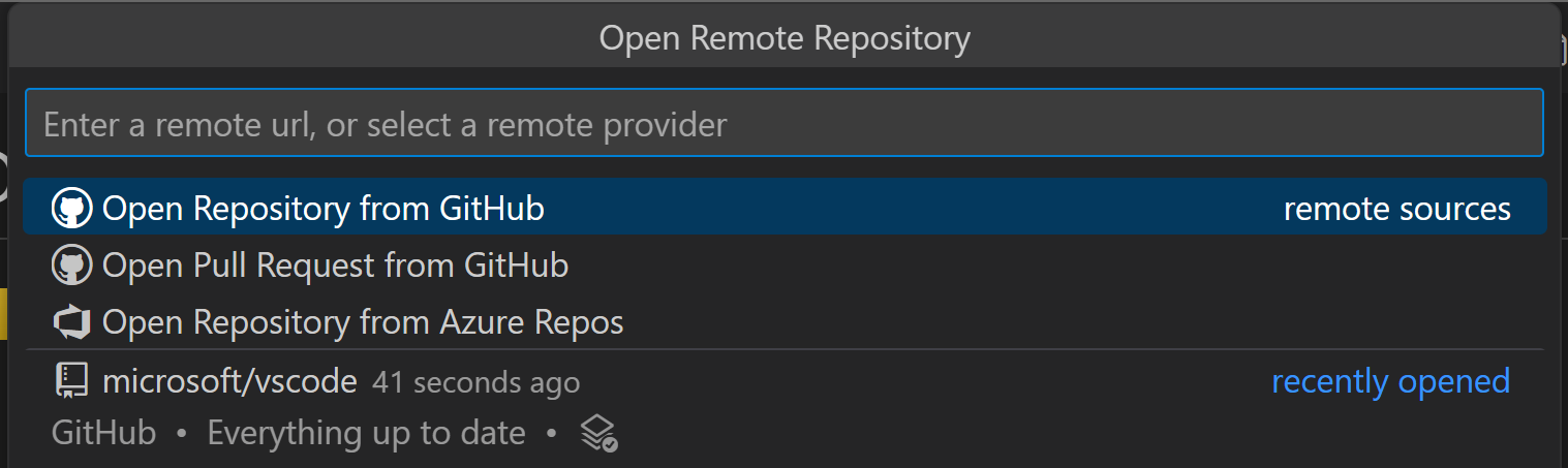 Screenshot showing the repository picker for the GitHub Repositories extension.